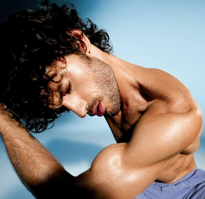 male showing his arm strength