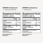 Supplement facts label with a scoop of powder on a white background