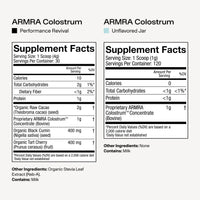 Supplement facts label with a scoop of powder on a white background