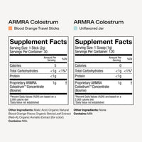 Supplement facts label with a scoop of powder on a white background