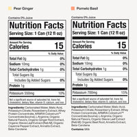 Pear Ginger

Contains 0% Juice

Nutrition Facts
Serving Size: 1 Can (12 fl oz)

Amount Per Serving
Calories 15

% Daily Value
Total Fat 0g — 0%
Sodium 10mg — 0%
Total Carbohydrates 1g — 0%
 Total Sugars 0g
 Includes 0g Added Sugars — 0%
Protein 1g

Potassium 550mg — 10%

Not a significant source of saturated fat, trans fat, cholesterol, dietary fiber, vitamin D, calcium, and iron.

Ingredients: Carbonated Water, Malic Acid, Potassium Citrate, Rowanberry Extract, Whey Protein Concentrate, ARMRA Colostrum™ Co