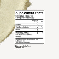 Supplement facts label with a scoop of powder on a white background