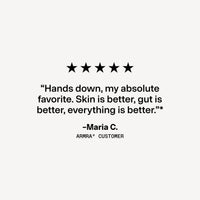 Five-star review with a quote from a Maria C. customer on a white background