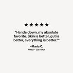 Five-star review with a quote from a Maria C. customer on a white background
